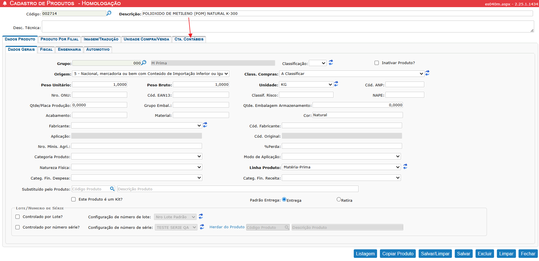 Classificação Contábil – Produtos do Estoque – E.R.P. MaxManager
